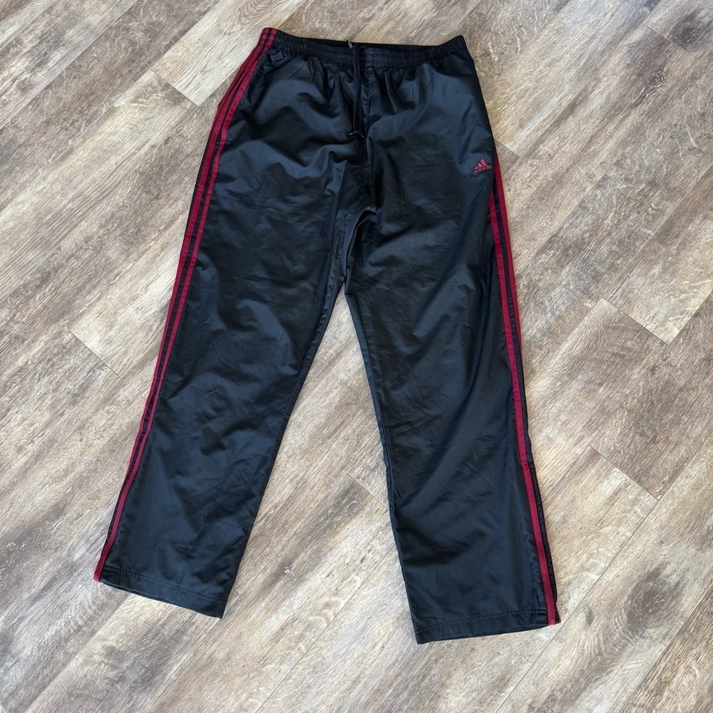 Adidas Black and Red Stripes Wide Leg Athletic Pants with Swish - Picture 8 of 8
